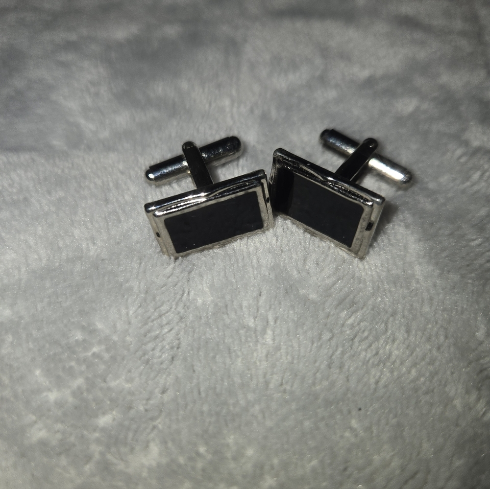 Elegant Silver and Black Cufflinks